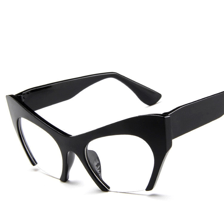 Retro Cat Eye Glasses Black Glasses Frame Transparent Half Frame