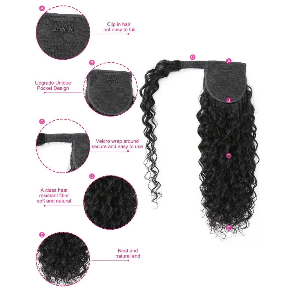 Water Wave Ponytail Human Hair Wrap Around Ponytail Extensions Remy Hair Ponytails Clip in Hair Extensions 28 30 Inches