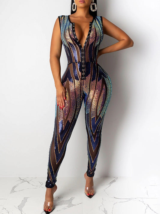 Sexy black Sequin Wrap bodycon summer outfits jumpsuits romper women