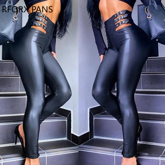 High Waist PU Leather Leggings