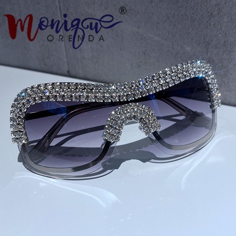 Luxury Oversized Y2k Sunglasses Women Metal Rimless Vintage Silver Sun Glasses Big Rhinestone Feamle Shades