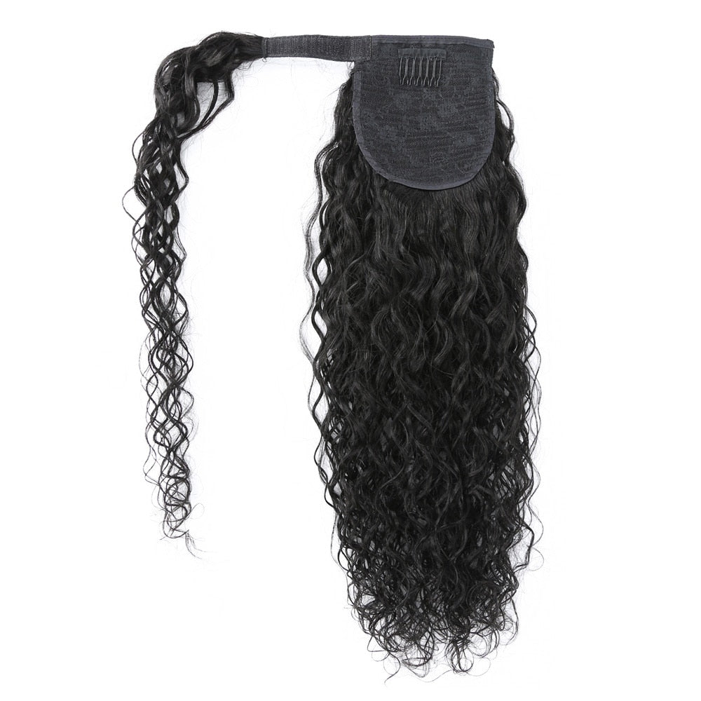 Water Wave Ponytail Human Hair Wrap Around Ponytail Extensions Remy Hair Ponytails Clip in Hair Extensions 28 30 Inches