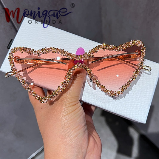 Women's Sunglasses 2023 y2k Rimless Heart Metal Frame Pink Sun Glasses Luxury Eyewear sonnenbrillen dame gafas de sol de mujeres