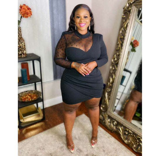 Plus Size See Through Patchwork Mesh Dress