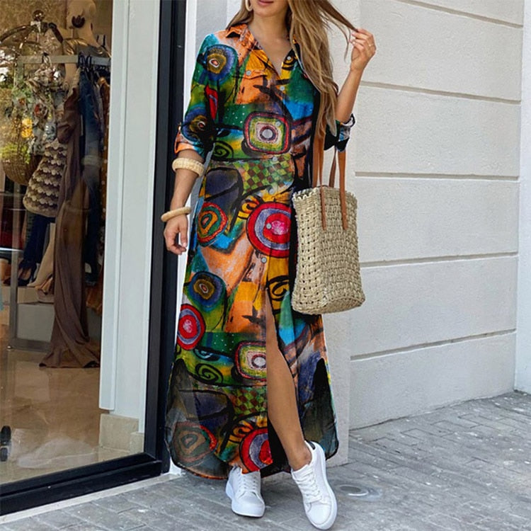Long Shirt Dress Women Graphics Beach Vacation Print  Blouse Dresses Elegant Loose Casual Maxi