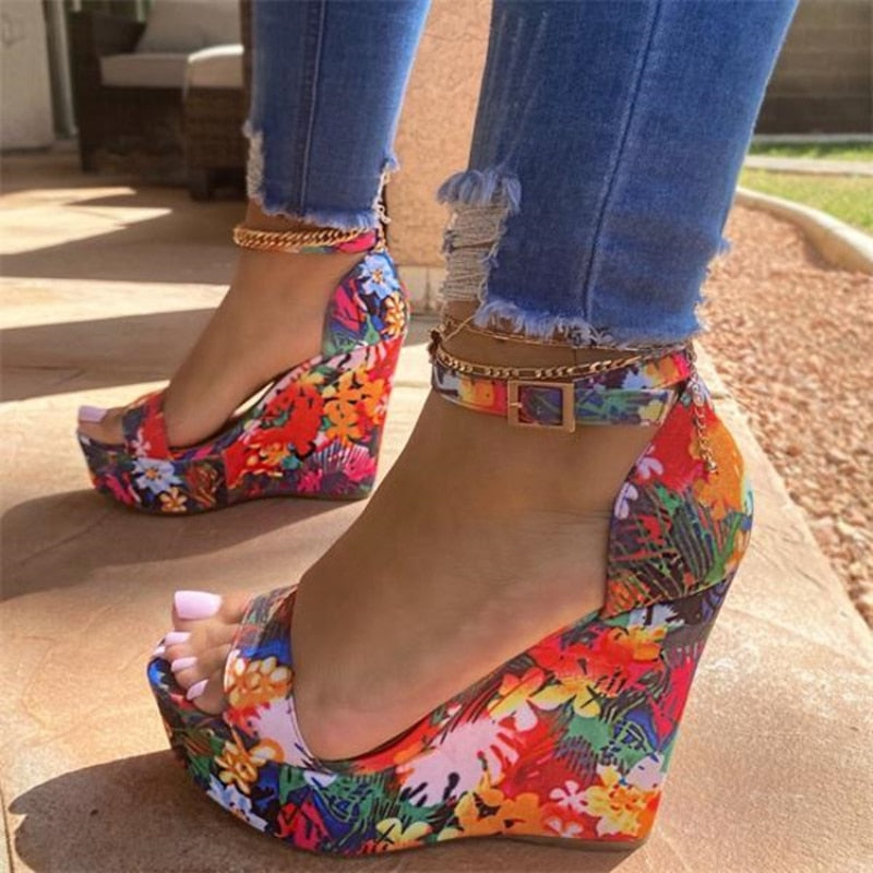 Women High Heels Buckle Ankle Strap Sandals