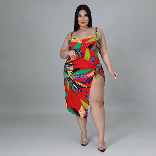 Plus Size Women Swimwear Leaf Print