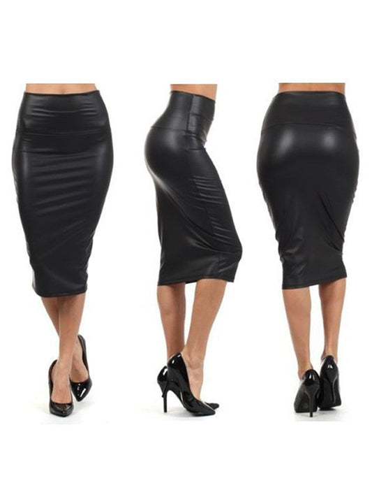 Back Split Bodycon Skirt High Waist PU Leather Skirt Vintage Long Pencil Skirts