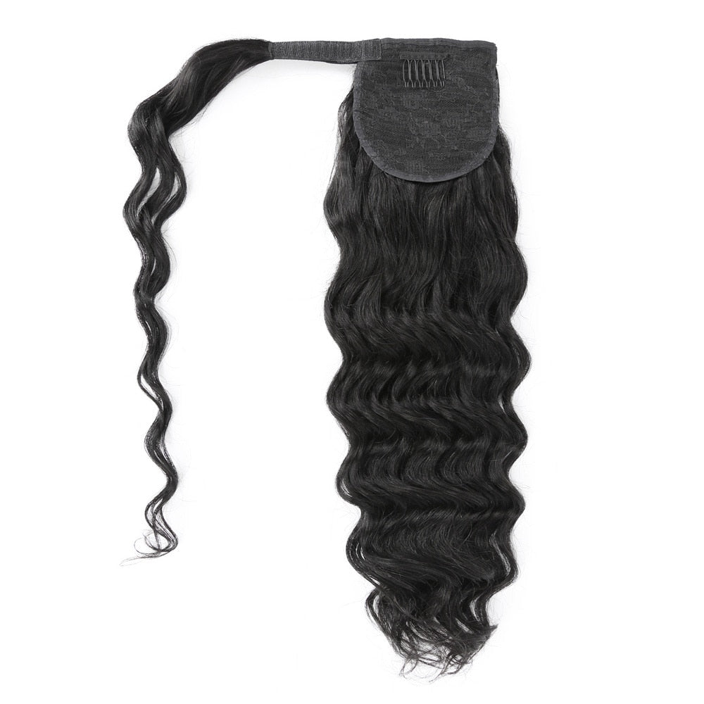 Water Wave Ponytail Human Hair Wrap Around Ponytail Extensions Remy Hair Ponytails Clip in Hair Extensions 28 30 Inches