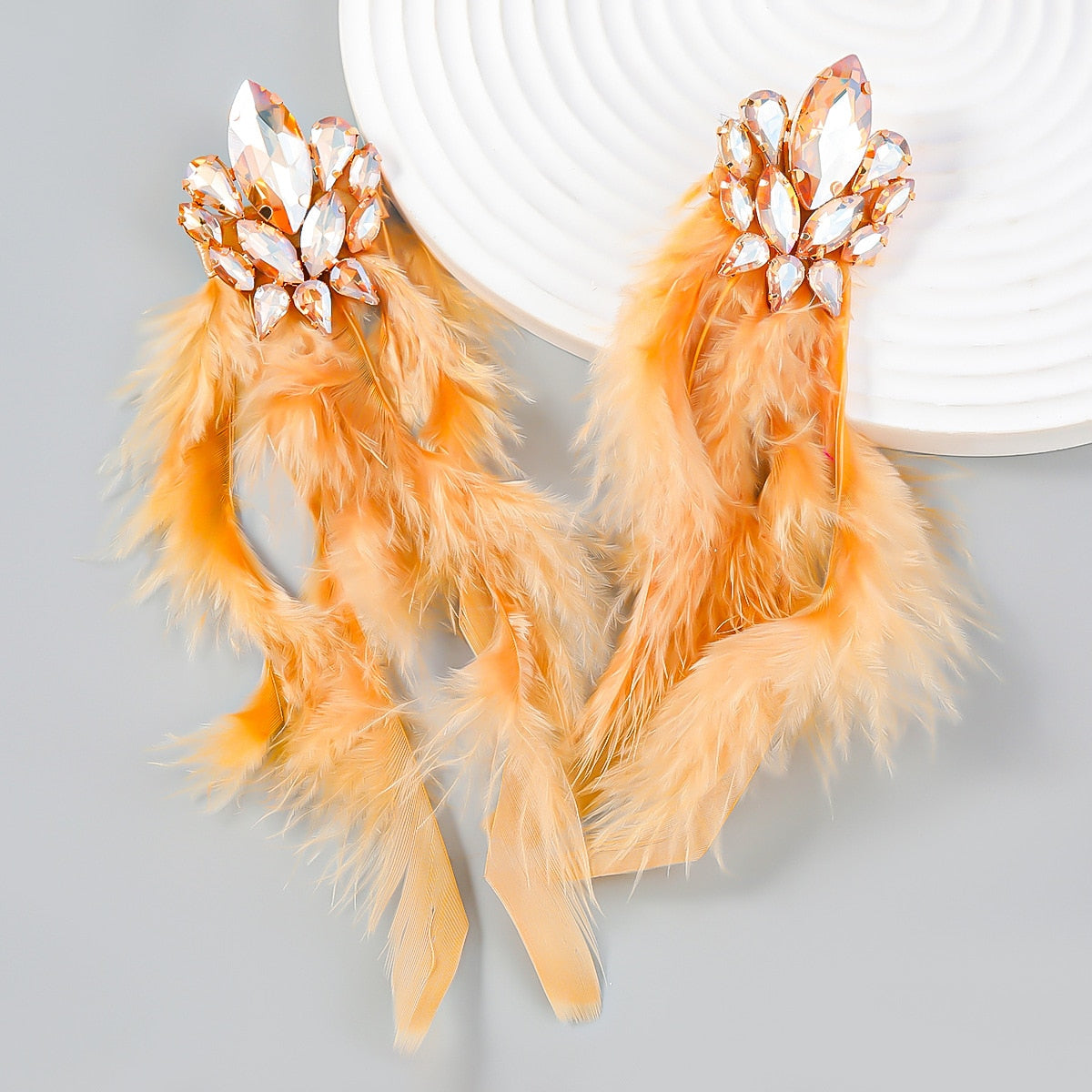 Exaggerated Long Feather Tassel  Bohemian Earrings