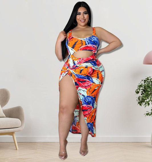 Plus Size Women Swimsuit Leaf Print