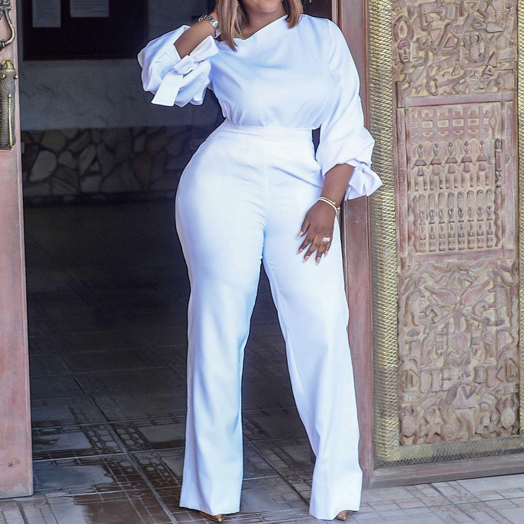 Plus Size Women Jumpsuit Long Sleeve  Loose Pants