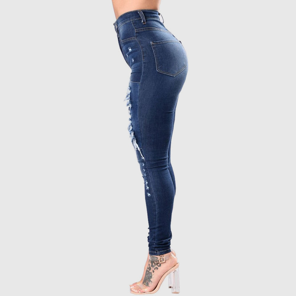 Women's High Waist Ripped Jeans Fashion Elastic Slim Hip Lift Denim Pencil Pants Casual Female Trousers S-3XL