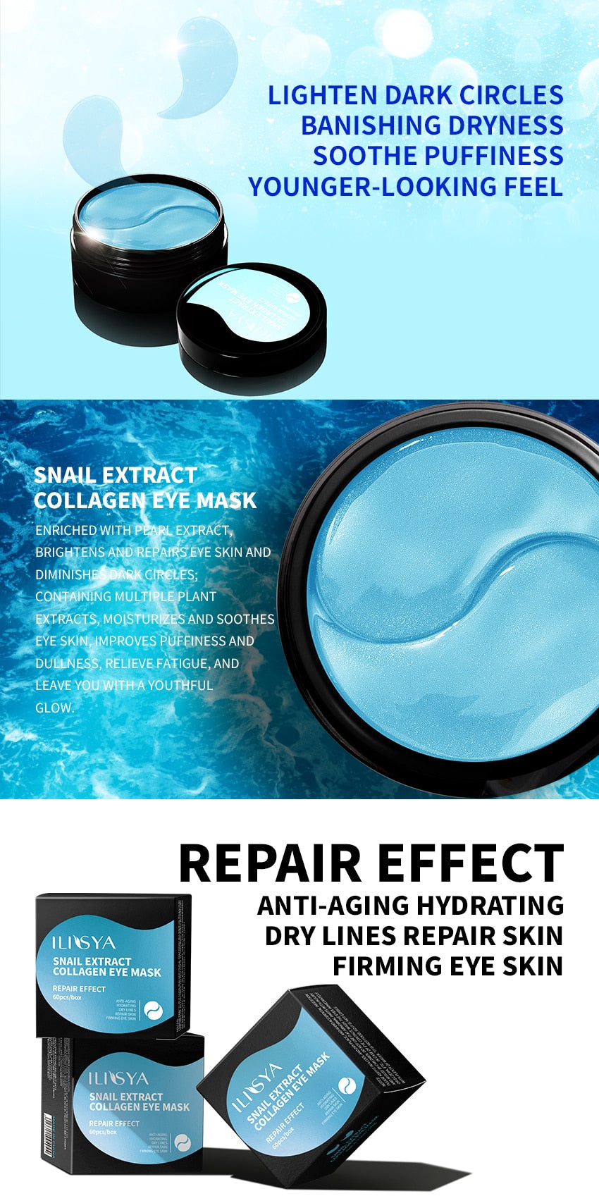 Collagen Series Eye Mask Seaweed Snail Original Liquid Black Pearl Series Gel Remove Dark Circles Anti-puffiness Anti-aging Mask
