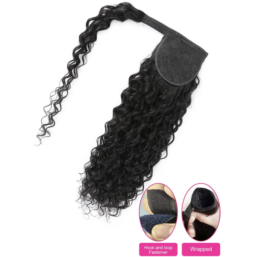 Water Wave Ponytail Human Hair Wrap Around Ponytail Extensions Remy Hair Ponytails Clip in Hair Extensions 28 30 Inches