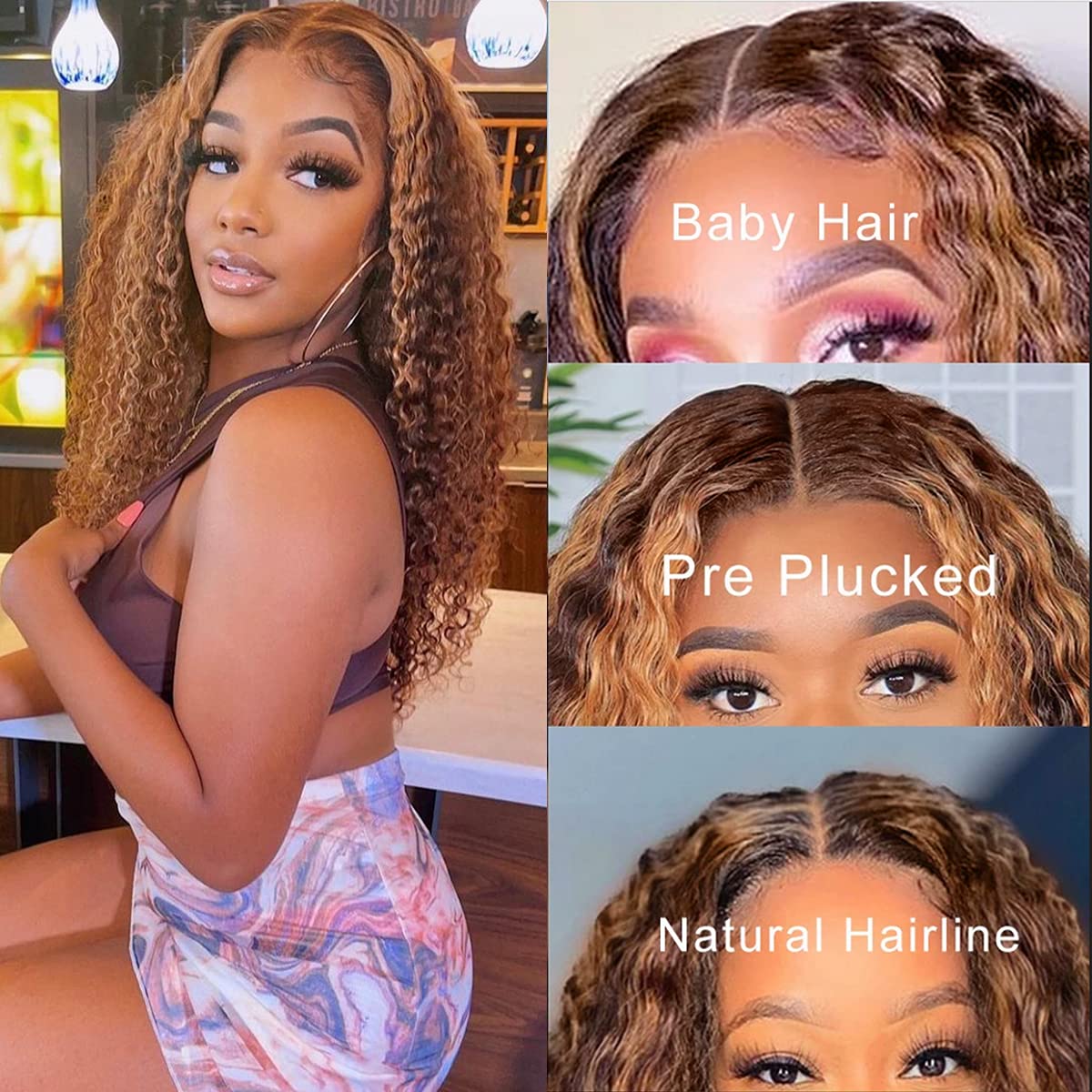 Highlight Ombre Colored Lace Front Human Hair Wig Water Curly Human Hair Wigs