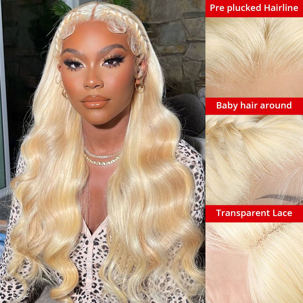 Transparent Lace Frontal Wigs 613 Honey Blonde Body Wave