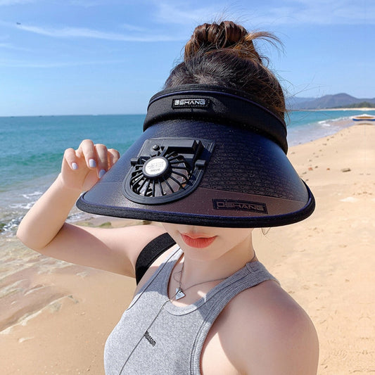 Women Summer Visor Large Brim Caps Electric USB Charging Fan Hats