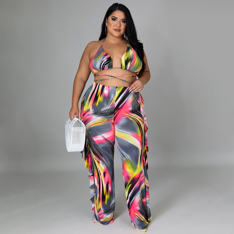 Plus Size Sets For Women Striped Bra Tops And Pants