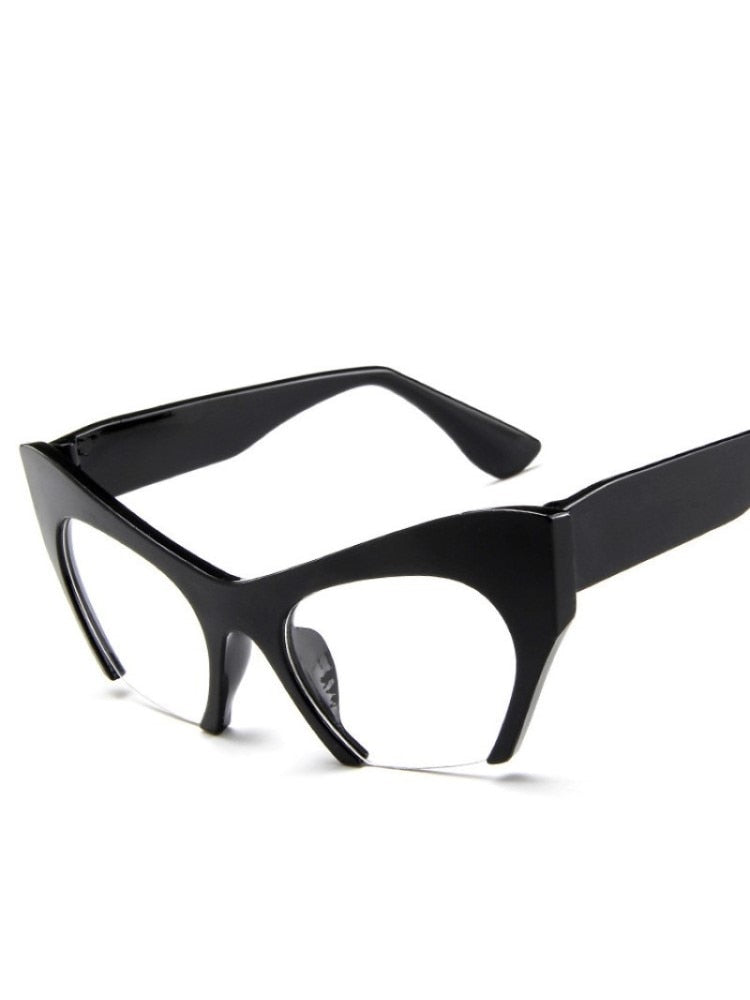 Retro Cat Eye Glasses Black Glasses Frame Transparent Half Frame