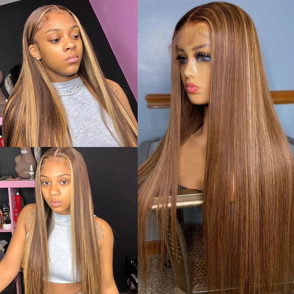 Straight Highlight Lace Front  Pre Plucked Wig
