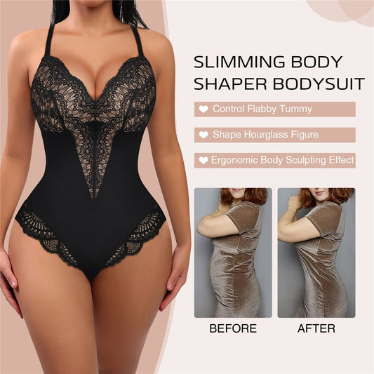 Shapewear Bodysuits Fajas  Lace Tummy Control Thong Body Shaper V Neck Backless Tank Tops Slimming Underwear