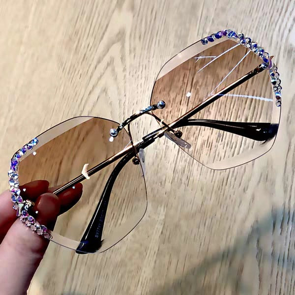 Sunglasses Female Fashion Rimless Crystal Cut-edge Sunglasses